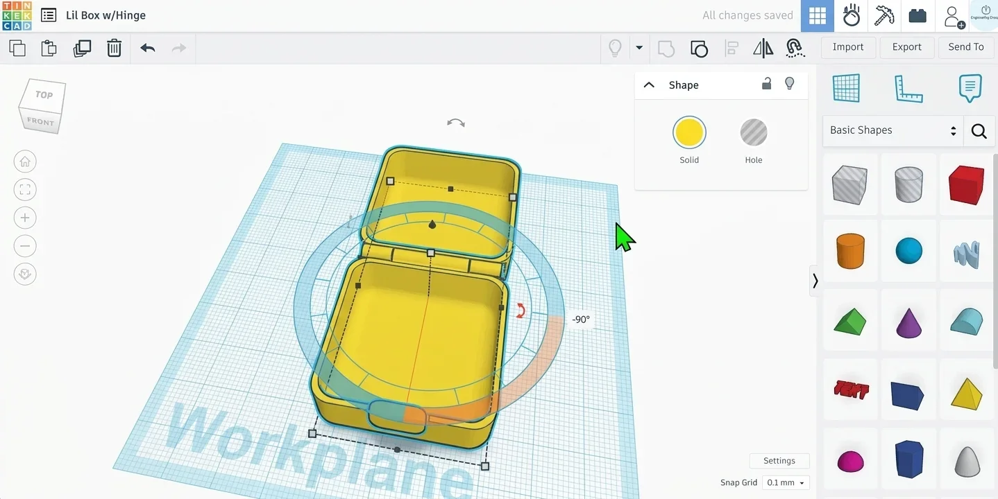 3D model of a custom GoPro mount designed in Tinkercad software.