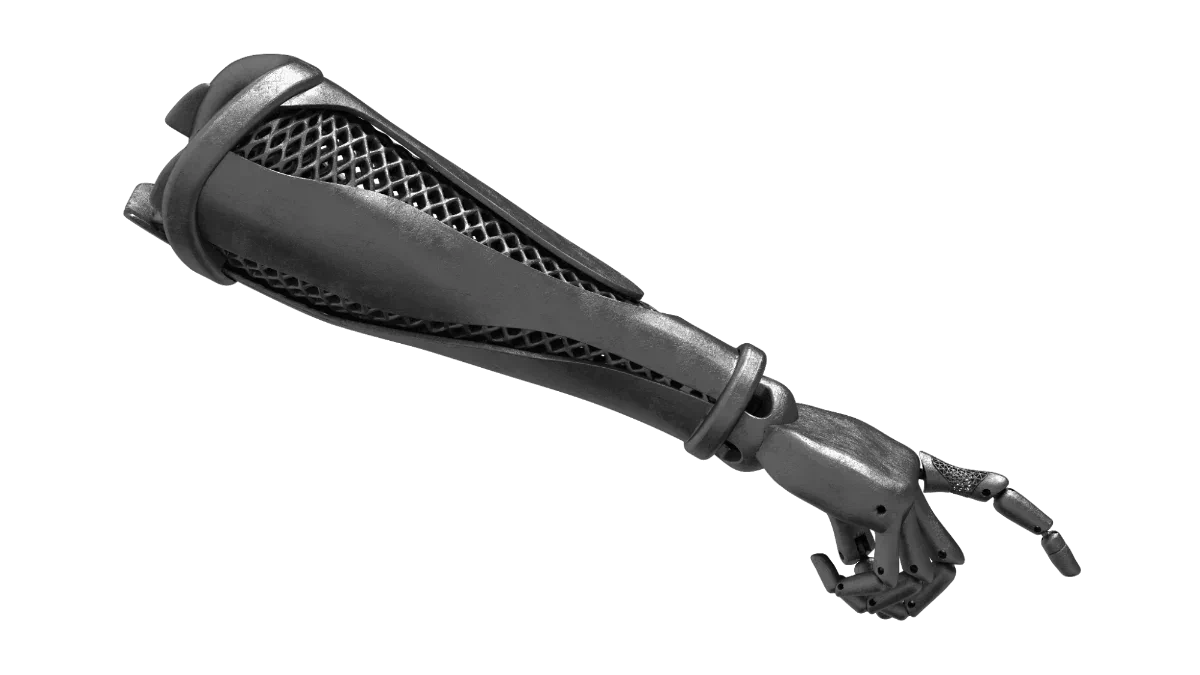 3D printed prosthetic arm showcasing localized manufacturing benefits.