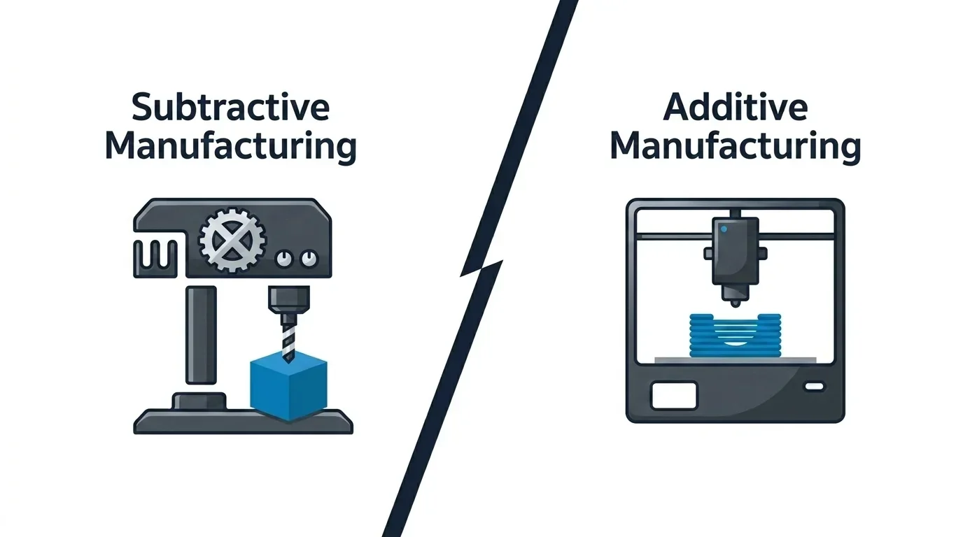 Comparison of subtractive and additive manufacturing methods.